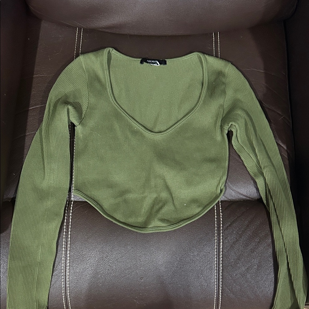 Forever 21 Olive Ribbed Crop Top